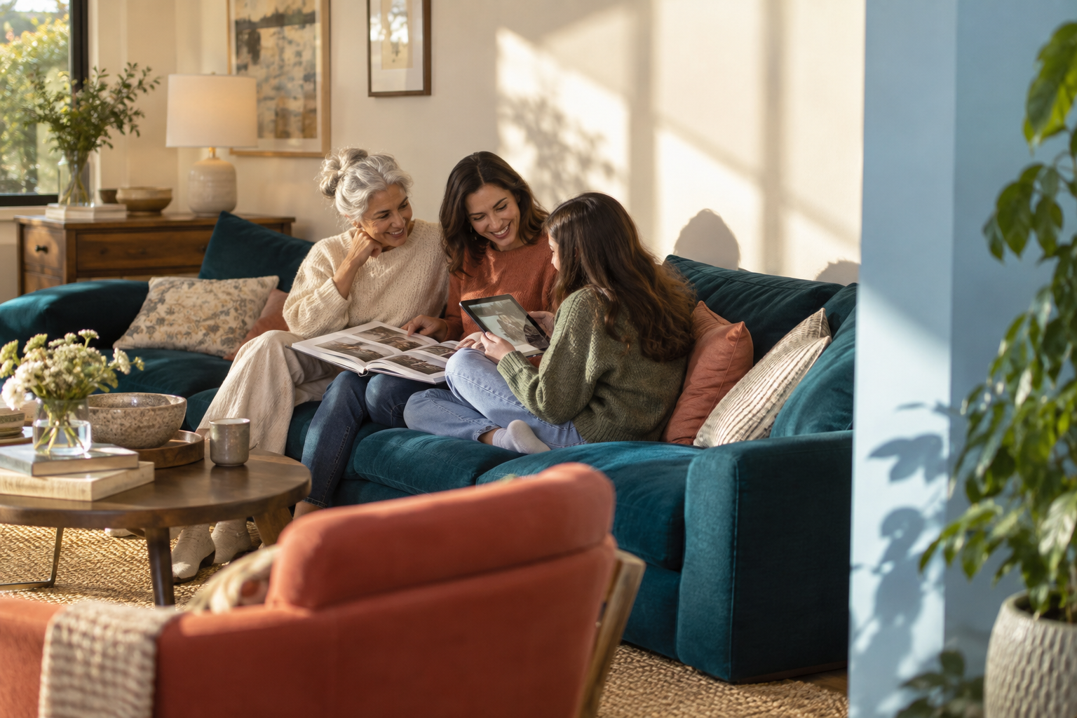 Illustration: A family afternoon sharing photographs