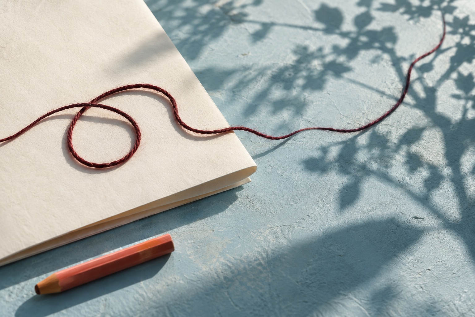 Illustration: A burgundy thread leads from a page into branching light