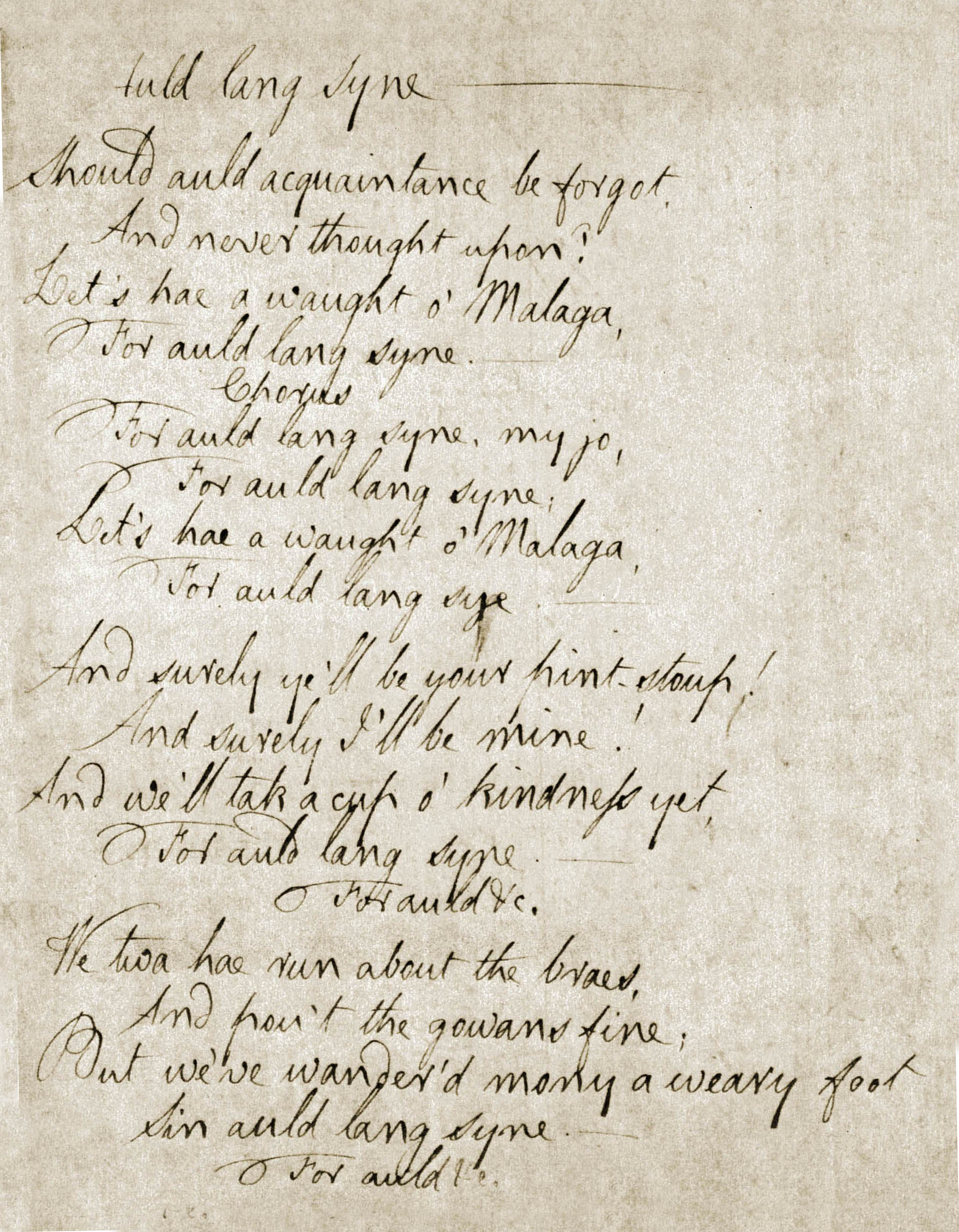 A page of Auld Lang Syne in Robert Burns’s handwriting, held by the Library of Congress