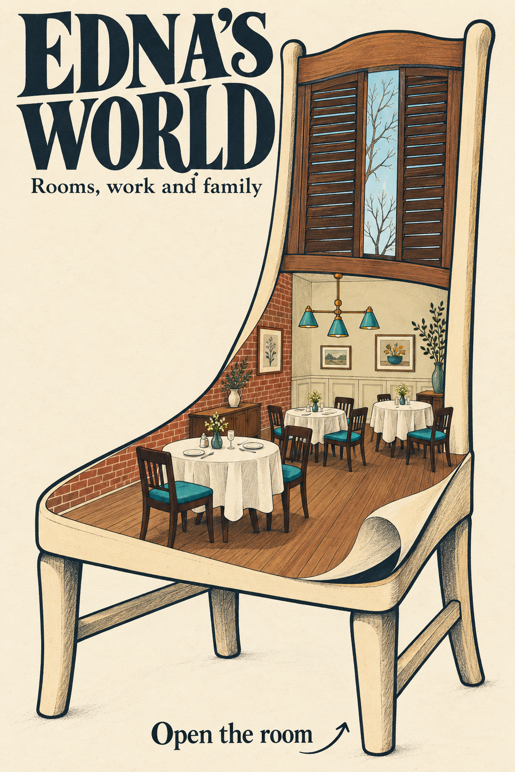 The early paper-chair concept. The room inside the chair survived; the intended cut-paper finish had not yet arrived.